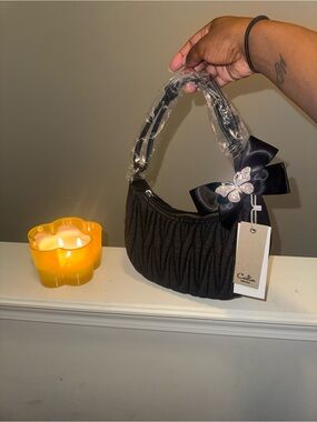 Quilted Denim Shoulder Bag w/ Bow